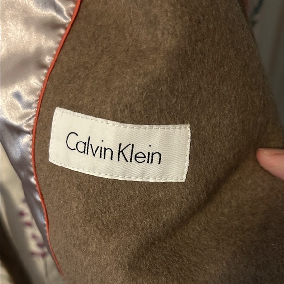 Calvin Klein Women's Tan Wool-Blend Double-Breasted Pea Coat - Picture 4 of 5